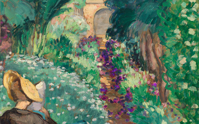 HENRI LEBASQUE (1865-1937) La lecture au jardin
