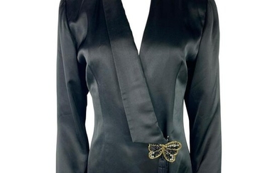 Hanae Mori Boutique Black Silk Blazer Jacket, Size