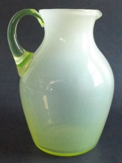 Hand Blown French Opalescent Glass Pitcher 1970s