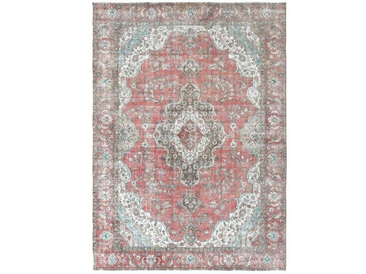 Hand Knotted Vintage Red Persian Sheared Wool Tabriz
