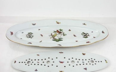 Hand-Painted Herend Porcelain Serving Dish & Tray