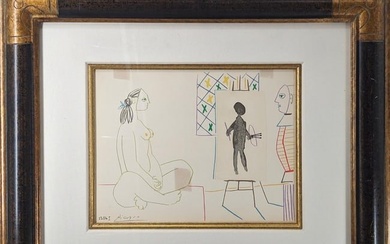 Hand Signed Pablo Picasso (After) Lithograph "Illustration 1" From The Verve Book #29-30 With COA