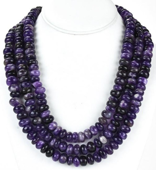 Handmade 3 Strand Carved Amethyst Beaded Necklace