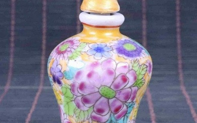 Handmade Asian Porcelain Colorful Floral Snuff Bottle With Stopper