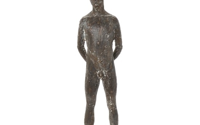 Hanne Varming: Standing figure. Unsigned. Patinated bronze. H. 59 cm.