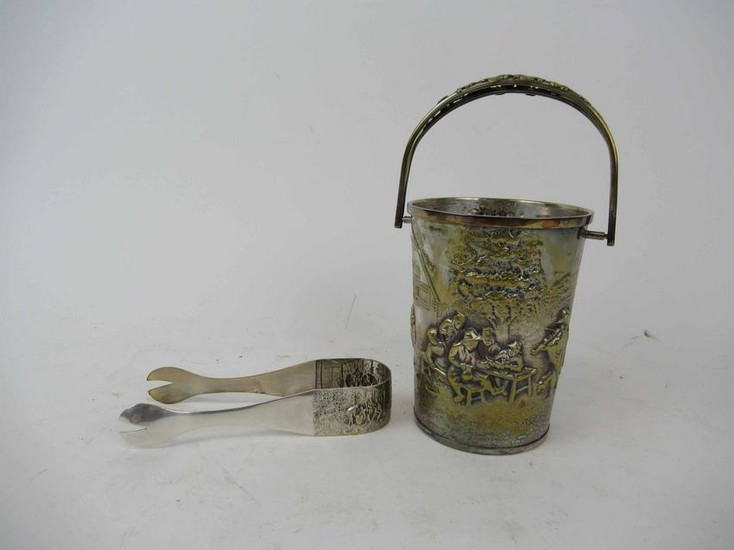 Hans Jensen Denmark Repousse Ice Bucket and Tongs