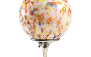 Harvey Guzzini Chrome Tulip Base Table Lamp with End of Day Glass Ball Shade, 12 in. height