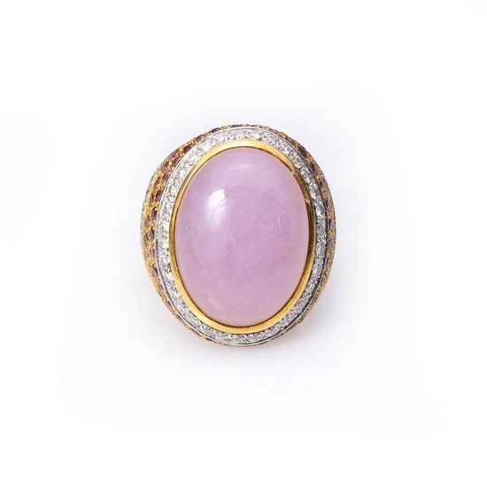 Heavy 18K Yellow Gold & Lavender Jadeite Ring by Victor Loo