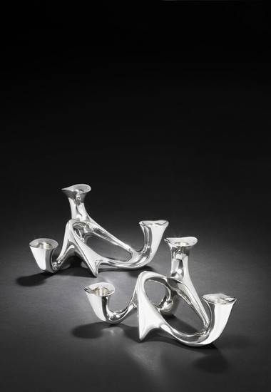 Henning Koppel: A pair of three-arm sterling silver candelabra. Georg Jensen after 1977, with date letter P11=2013. (2)