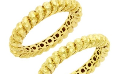Henry Dunay Pair of Hammered Gold Bangle Bracelets