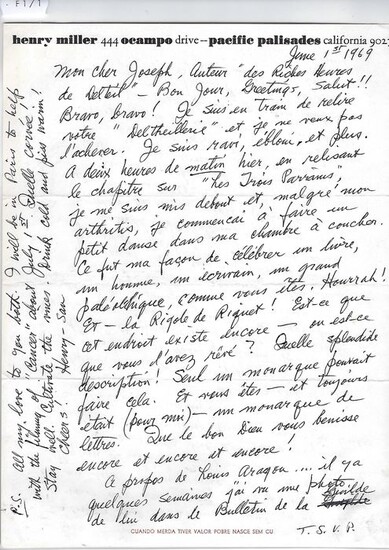 Henry Miller - Autograph; Lot with 26 letters to Joseph Delteil and Caroline Delteil- 1935/1977
