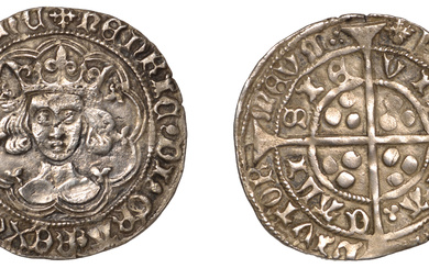 Henry VI (First reign, 1422-1461), Pinecone-Mascle/Leaf-Trefoil mule, Groat, Calais, mm. cross IIIb,...