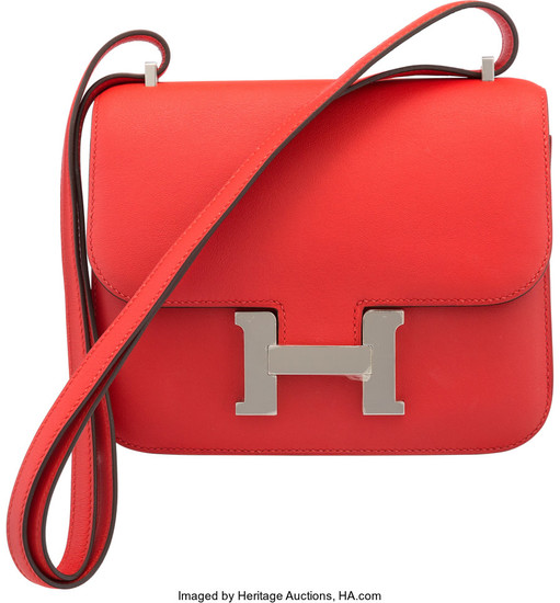 Hermès 18cm Rouge Tomate Evercolor Leather Mini Constance III...