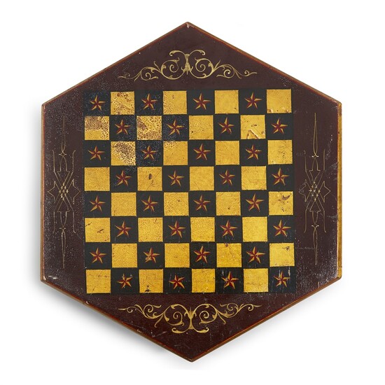 Hexagonal painted wood gameboard late 19th/early 20th century