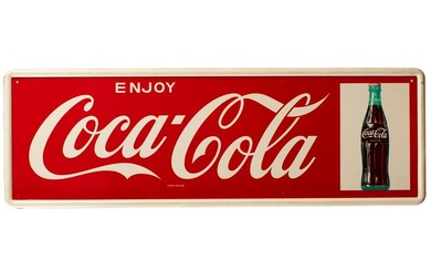 High condition vintage Coca-Cola Sign, dated 1964, with rolled edge, measures 53 1/2" L x 17 1/2" T.