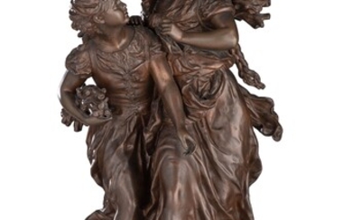 Hippolyte Moreau (1832-1927), the wood gatherers, patinated bronze, H 59 cm