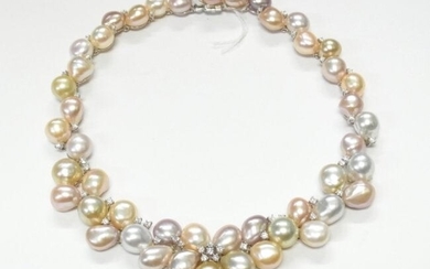 Huge South Sea Pearl 2.65ctw Diamond 18k Gold Necklace