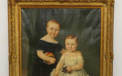 Huile sur toile "Portraits d'enfants" 19ème (déchirure et petits accidents, 102 x 84cm)