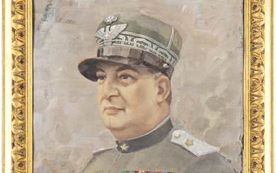 Ignoto del secolo XX "Ritratto di Fidenzio Dall'Ora in veste di ufficiale" olio su cartone telato (cm 53x40) Monogrammato…