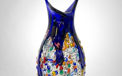 Imperio Rossi - Vase - Blue vase with silver leaf and millefiori murrine - Glass