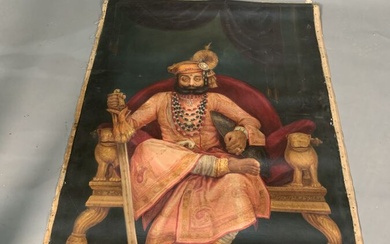 Inde du Nord, XIXe siècle Portrait d'un maharaja Huile sur toile 152 x 91 cm....