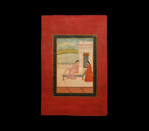 Indian Kangra Painting with Lady and Servant