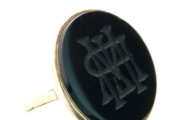 Intaglio monogram onyx signet ring, stamped '18ct', size J,...
