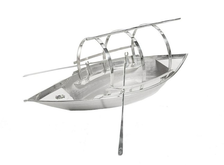 Italian Silver Model of a Canopied Row Boat