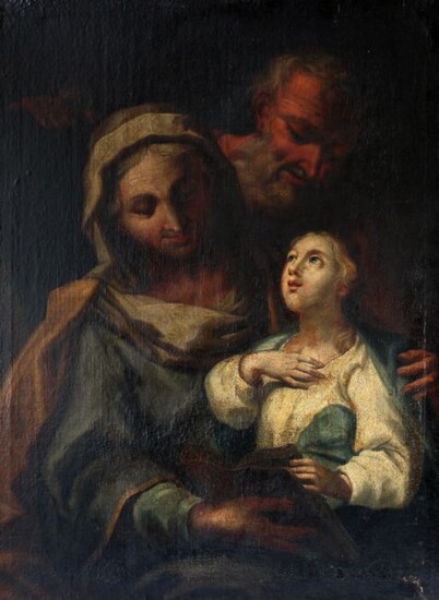 Italian school of the XVII-XVIII Century - Saint Anne and Saint Joachim teaching the Virgin Mary to read