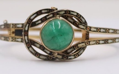 JEWELRY. 14kt Gold, Enamel and Gem Cabochon
