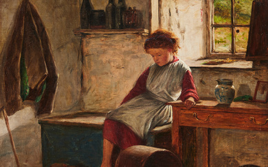 JOSEPH HENDERSON (1832-1908). Girl sitting in the living room.