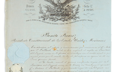 PRESIDENT OF MEXICO JUÁREZ, BENITO. Partly-printed Document Signed, as President, appointing C. Antonio...