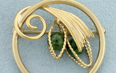 Jade Bead Abstract Design Pin in 14K Yellow Gold