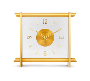 Jaeger-LeCoultre. A Gilt Brass Table Clock With 8-Days Power Reserve