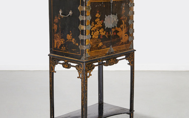 Japanese Export gilt black lacquer chest on stand