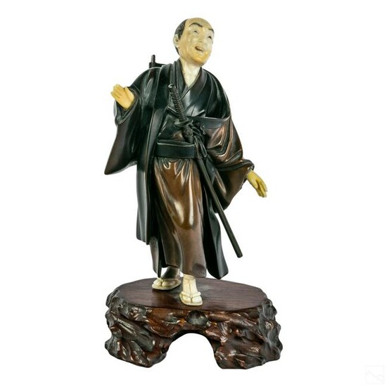 Japanese Meiji Bronze Okimono Samurai Sculpture