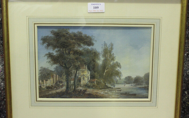 John Claude Nattes - 'Hampton, Middlesex', late 18th/early 19th century watercolour with gouache on