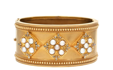 Jewellery Bangle BANGLE, 18K gold, stiff, openable, 15 cultured pearl...