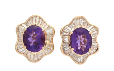 Jewellery Earrings EARRINGS, 18K gold, oval cut amethysts approx. 6,...