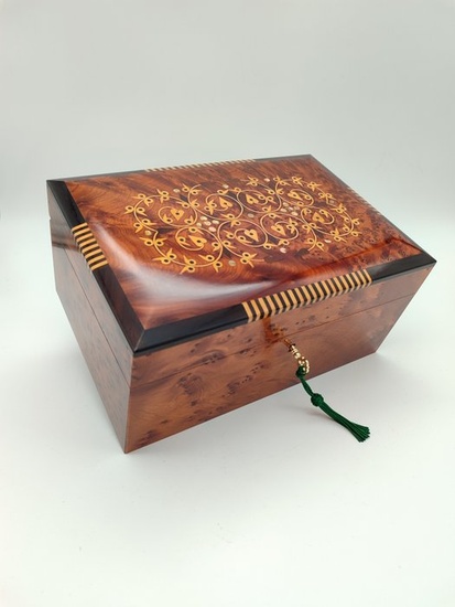 Jewellery box - Mother of pearl, Wood (Thuya), Wood Tree of life, Magnifying glass