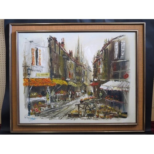 John Bampfield, Street Scene, oil on canvas, 91x70cm, framed...