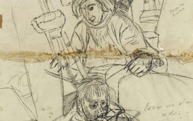 John Bratby RA, British 1928-1992 ‚Äö√Ñ√∂‚àö√ë‚àö¬® Jean and David; pencil on paper, inscribed across sheet, 95.5 x 75.5 cm (ARR)