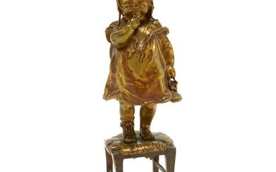 Juan Clara Bronze Sculpture of a Girl on a Stool.