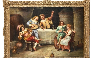L. Baldy (late 19th century), Cavaliers entertaining a young lady with music and wine