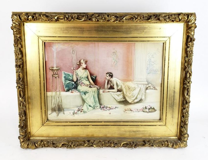 L9 Perris Signed Watercolor of Rome Décor, Dated 1890