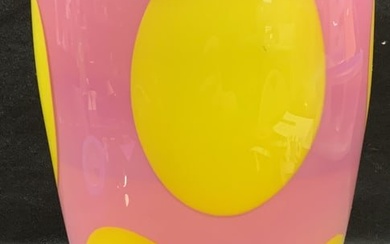 LARSON Pink & Yellow Dot Art Glass Vase
