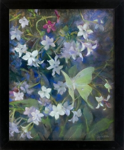 LAURA COOMBS HILLS, Massachusetts, 1859-1952, "Nicotiana at Night & the Luna Moth"., Pastel, 19" x 15.25". Framed 23" x 18.75".