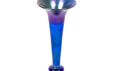 LCT Tiffany 6" Blue Favrile Art Glass Trumpet Vase
