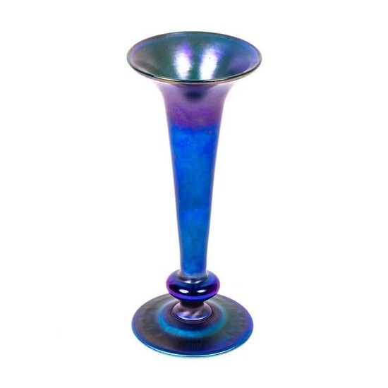 LCT Tiffany 6" Blue Favrile Art Glass Trumpet Vase