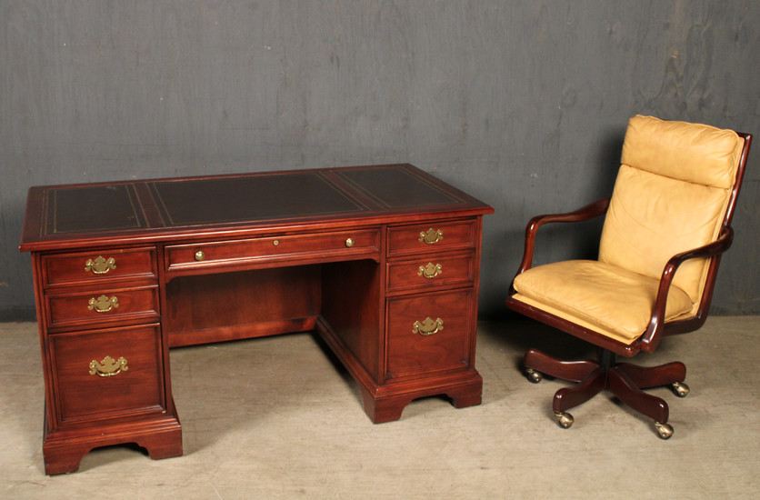LEATHER EXECUTIVE DESK AND CHAIR